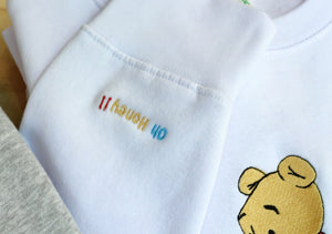 Cartoon Honey LOver Embroidered Unisex Sweatshirt, Embroidered Bear, Lovers Moda Embroidered, Cartoons fashion